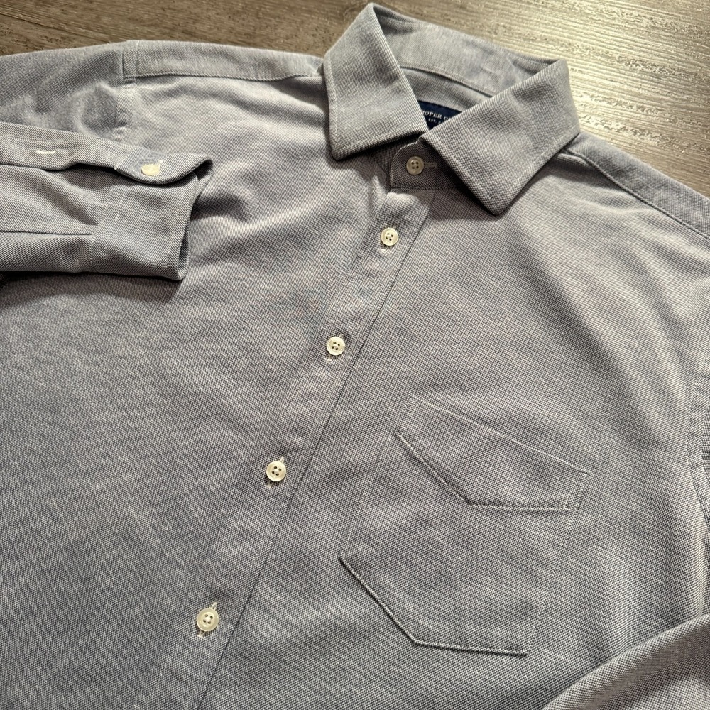 Proper Cloth Shirt Men Medium Gray Performance Cotton Blend Long Sleeve Collared
